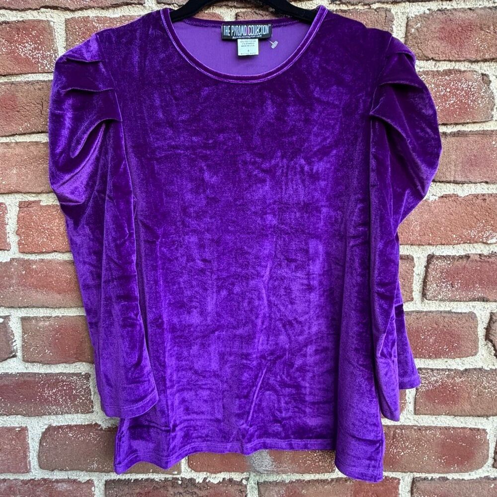 The Pyramid Collection Velvet Puff Sleeve Whimsigoth Top purple S NEW